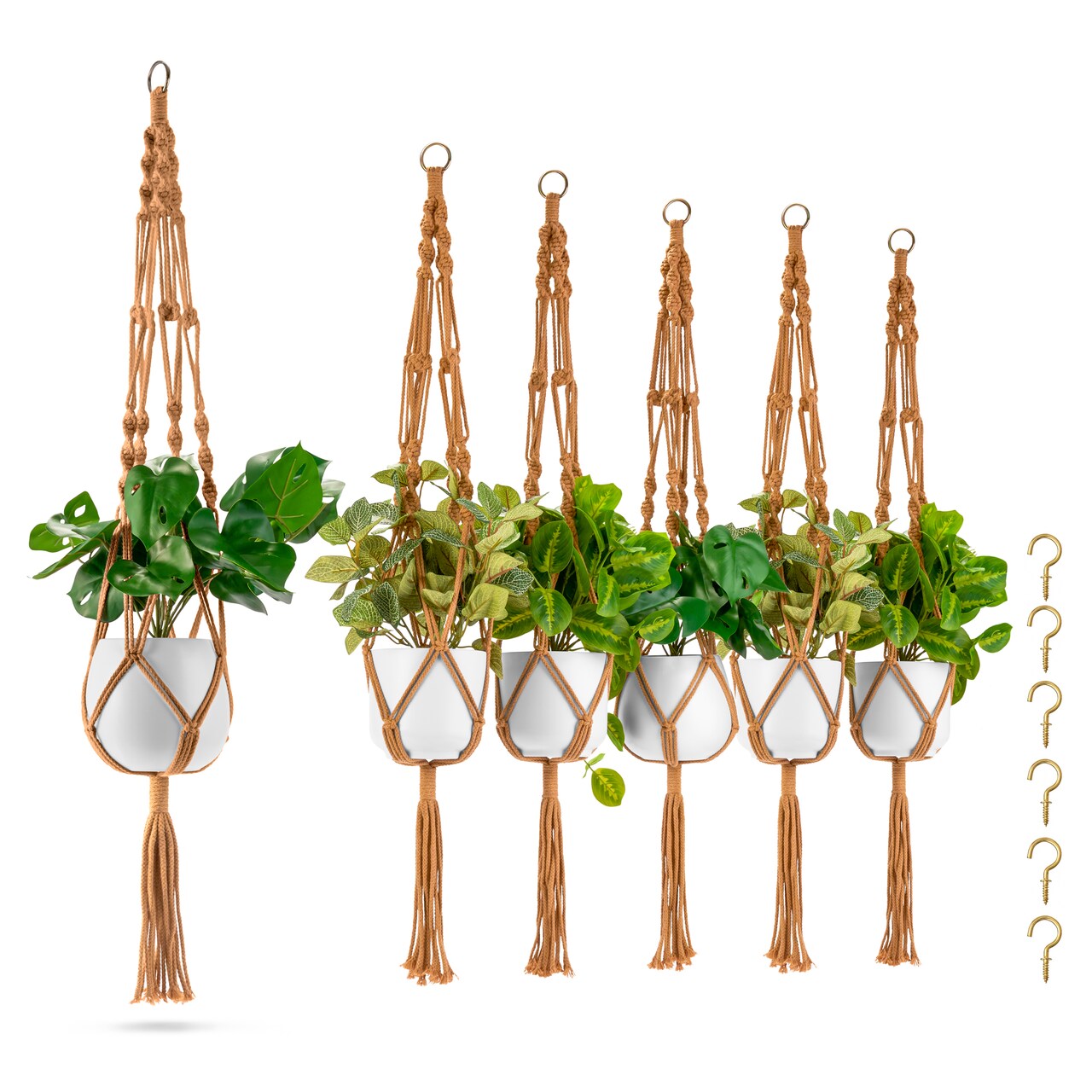 Sorbus Macrame Plant Hanger (6 Pack) Indoor Outdoor Hanging Plant Pots Cotton Rope, Elegant for Home, Patio, Garden
